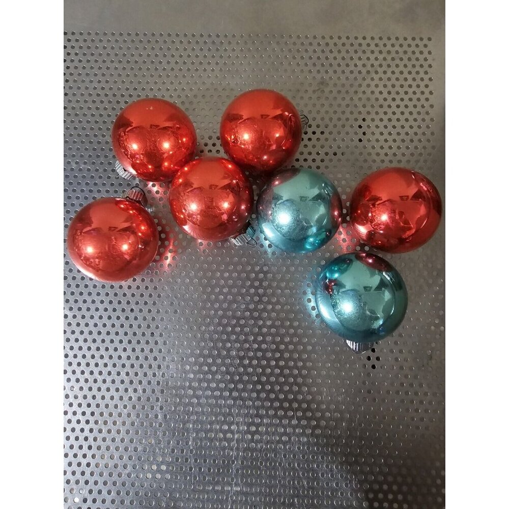 Shiny Brite Red Blue Christmas Ornaments 1.5" Set Of 7